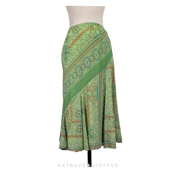 Vintage Midi Skirt PS PM Green Y2K Fairy Floral Boho Feminine Ruffle Blue Dainty - Picture 1 of 9